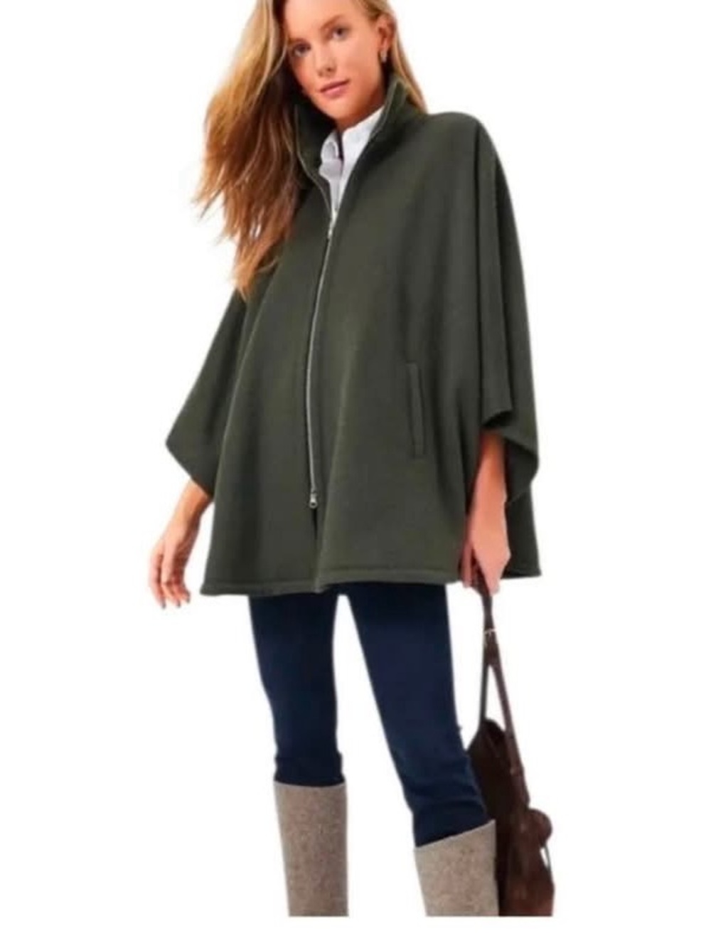 Tuckernuck Olive Zip-Front Poncho Sweater O/S